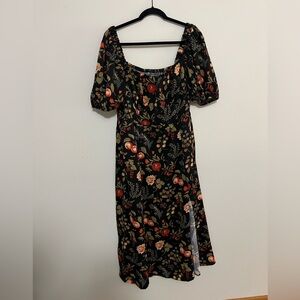 Cider Black Floral Midi Dress